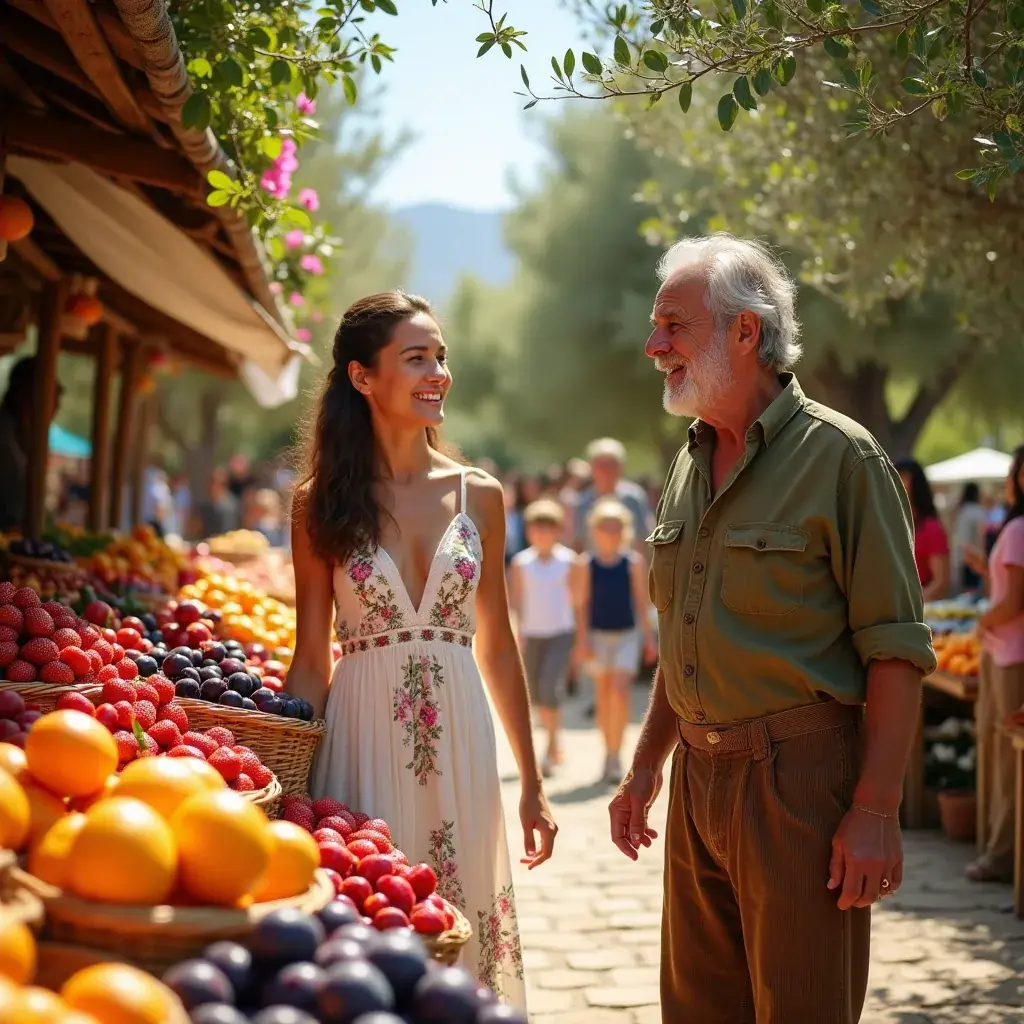 Frutas frescas dispuestas artísticamente en un escaparate.